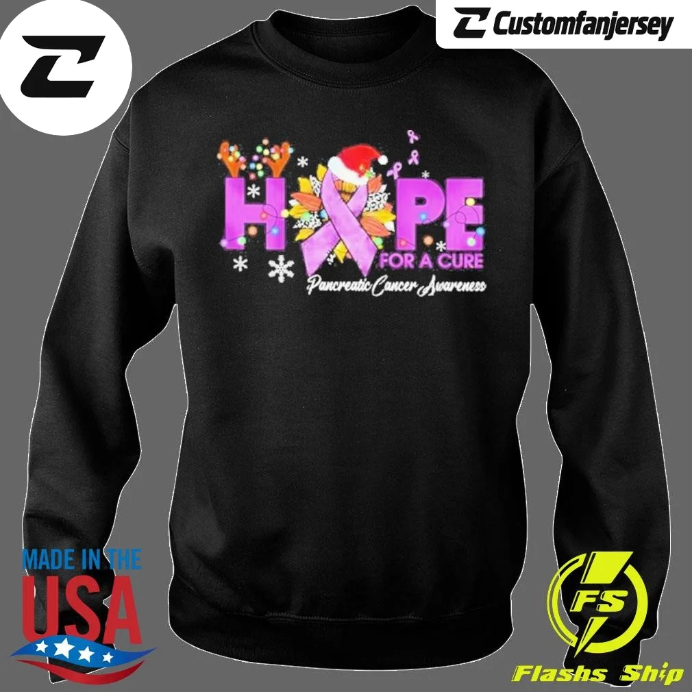 Hope For A Cure Pancreatic Cancer Awareness Christmas Sweatshirt - black Christmas sweatshirt