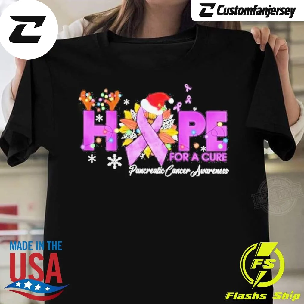 Hope For A Cure Pancreatic Cancer Awareness Christmas T-Shirt - black Christmas shirt