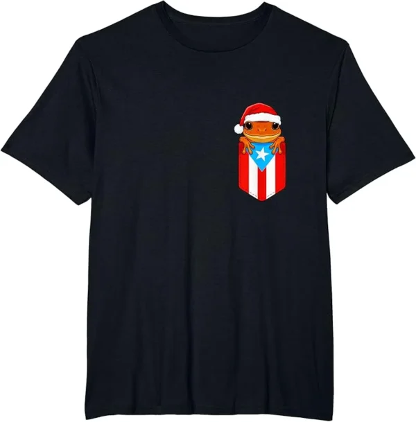 Jibaro Coqui Frog Puerto Rico Flag Boricua Pocket Christmas T-Shirt