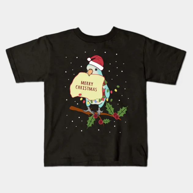 Merry Christmas Blue Quaker Parrot Doodle T-Shirt - kids t-shirt