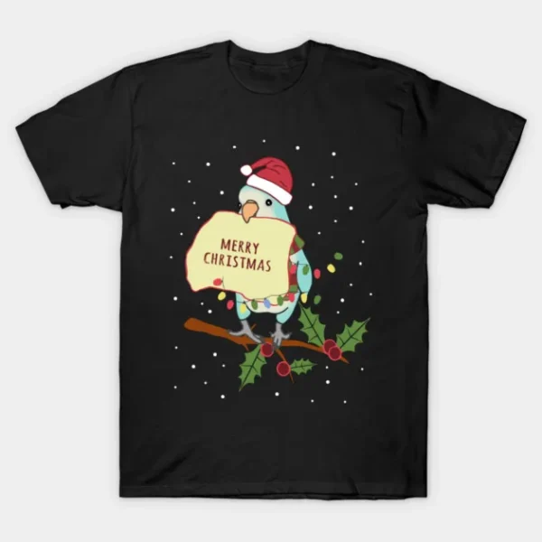 Merry Christmas Blue Quaker Parrot Doodle T-Shirt