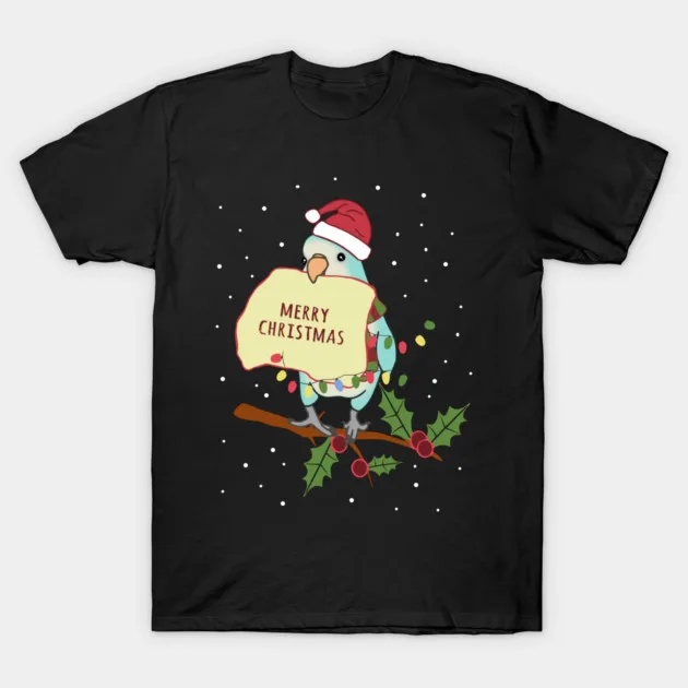 Merry Christmas Blue Quaker Parrot Doodle T-Shirt