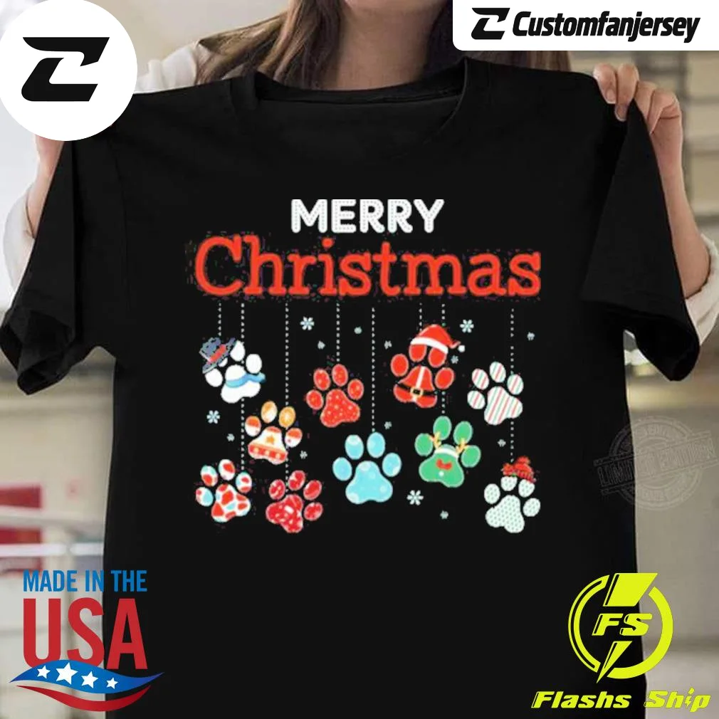 Merry Christmas Paws T-Shirt - black Christmas shirt