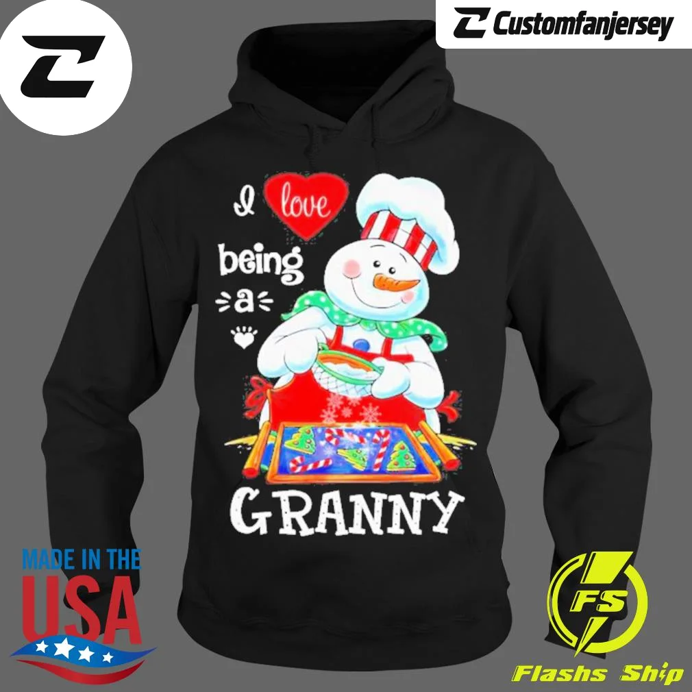 Merry Christmas Snowman Cooking I Love Being A Granny Hoodie - black Christmas hoodie
