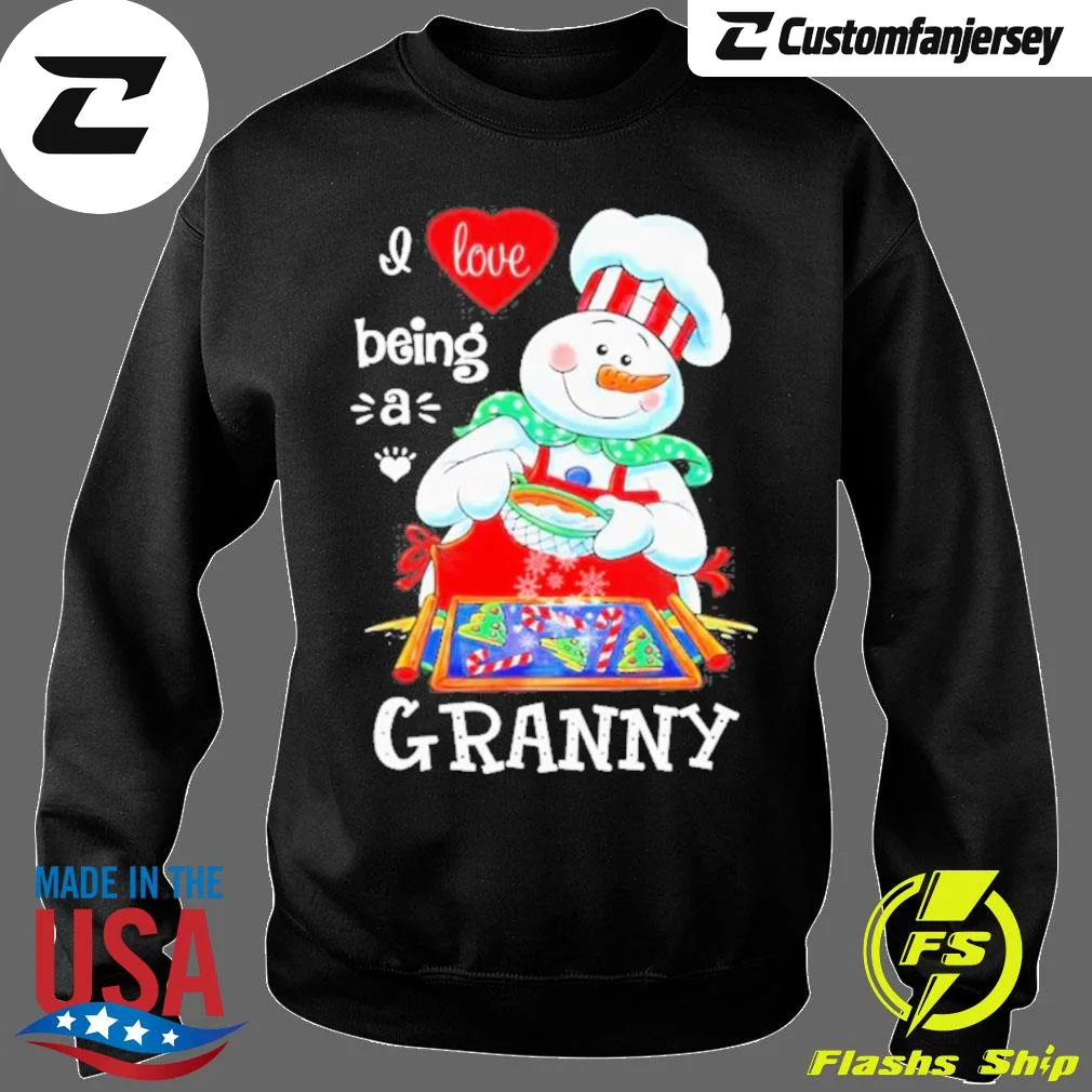 Merry Christmas Snowman Cooking I Love Being A Granny Sweatshirt - black Christmas sweatshirt