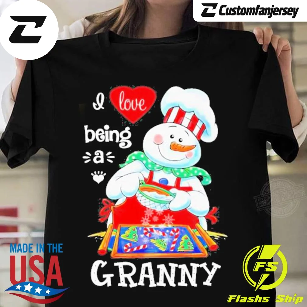 Merry Christmas Snowman Cooking I Love Being A Granny T-Shirt - black Christmas shirt