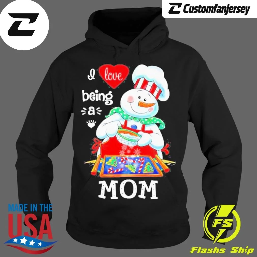 Merry Christmas Snowman Cooking I Love Being A Mom Hoodie - black Christmas hoodie