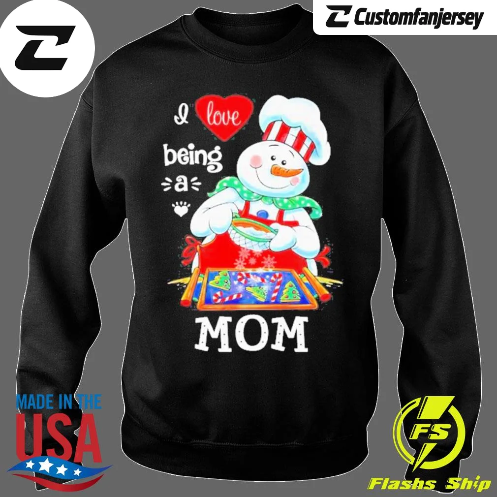 Merry Christmas Snowman Cooking I Love Being A Mom Sweatshirt - black Christmas sweatshirt