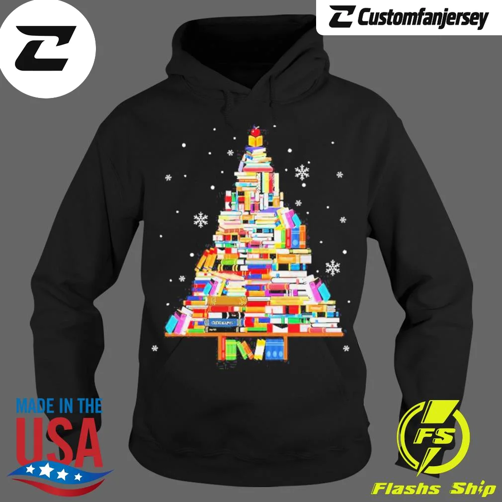 Merry Christmas Tree Books Hoodie - black Christmas hoodie
