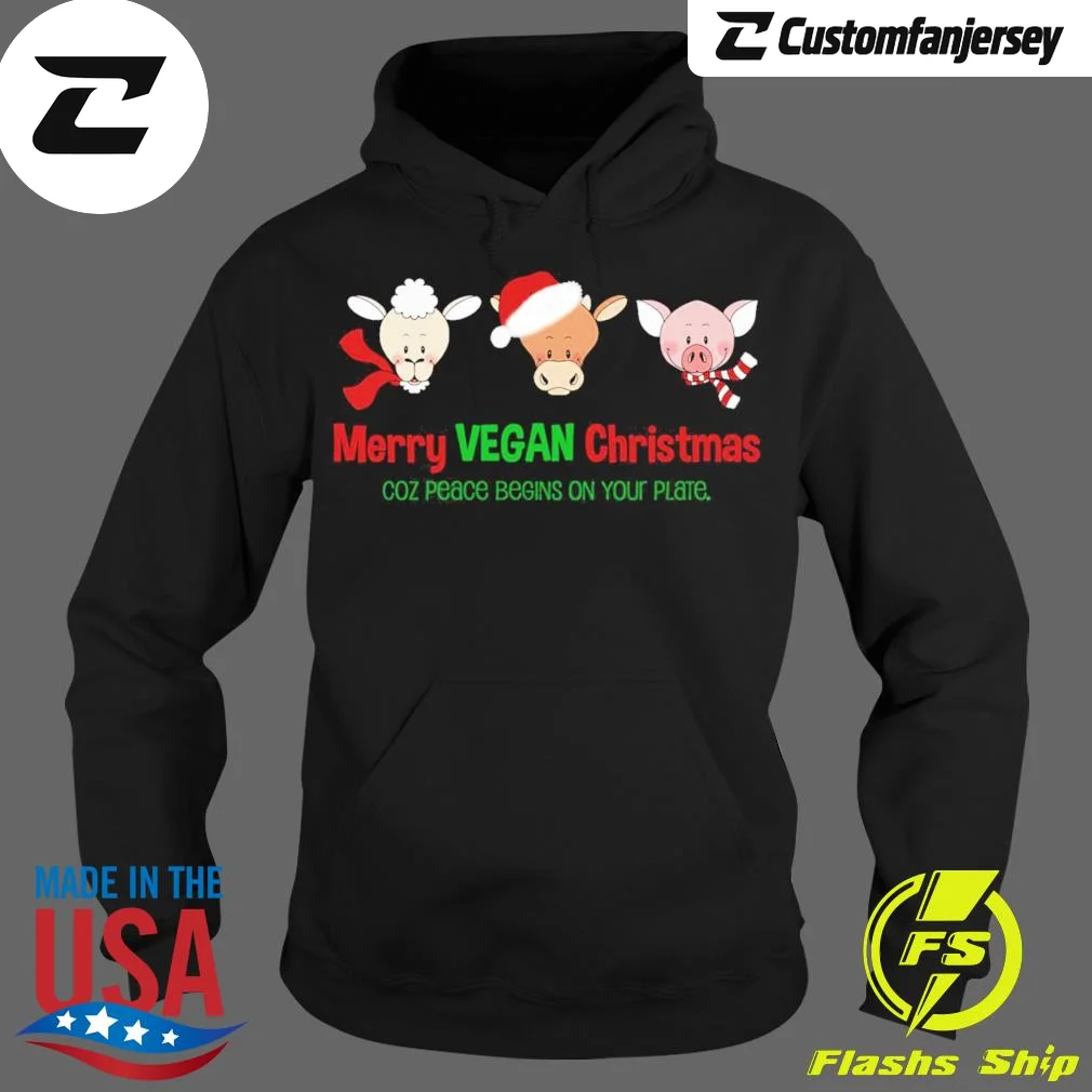 Merry Vegan Christmas Relaxed Fit Hoodie - black Christmas hoodie