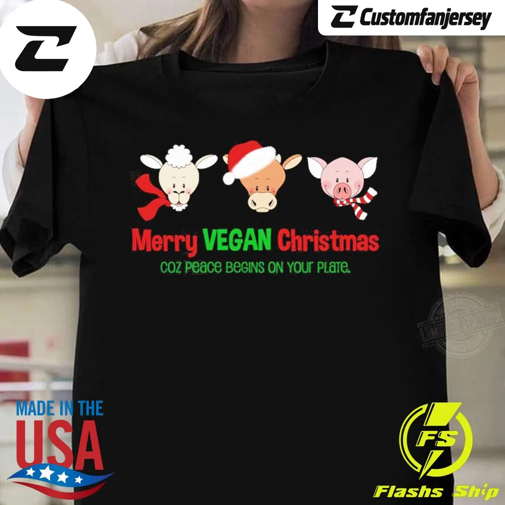 Merry Vegan Christmas Relaxed Fit T-Shirt - black Christmas shirt
