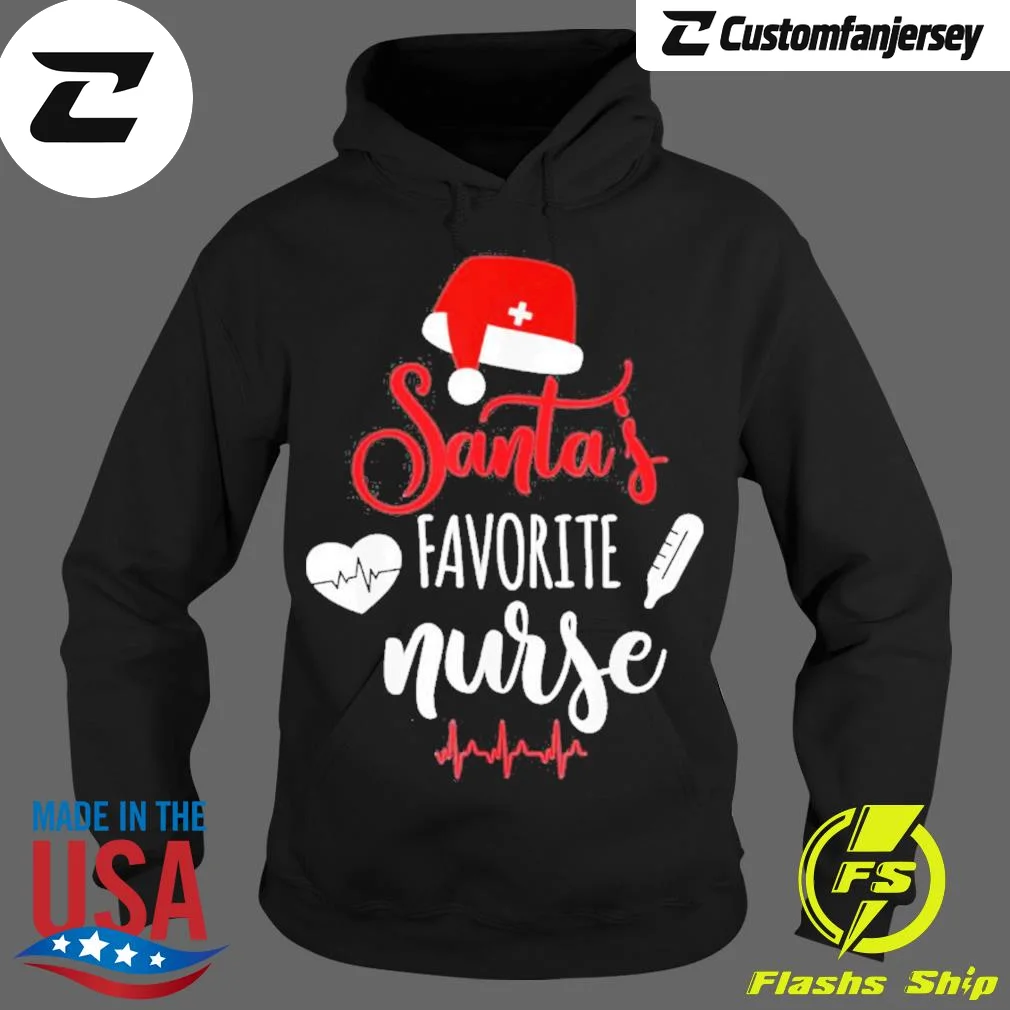 Nurse Christmas Santa’s Favorite Nurse Xmas Scrub Sweater Hoodie - black Christmas hoodie