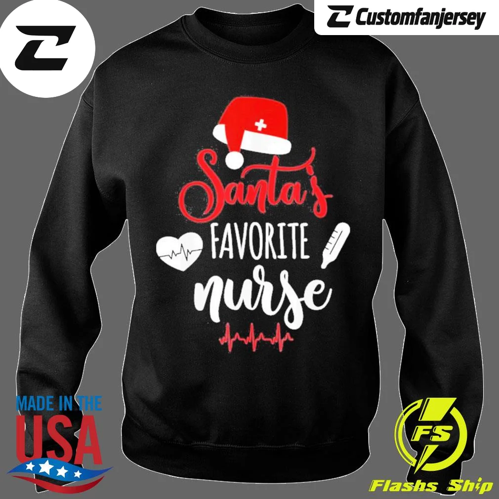 Nurse Christmas Santa’s Favorite Nurse Xmas Scrub Sweater Sweatshirt - black Christmas sweatshirt