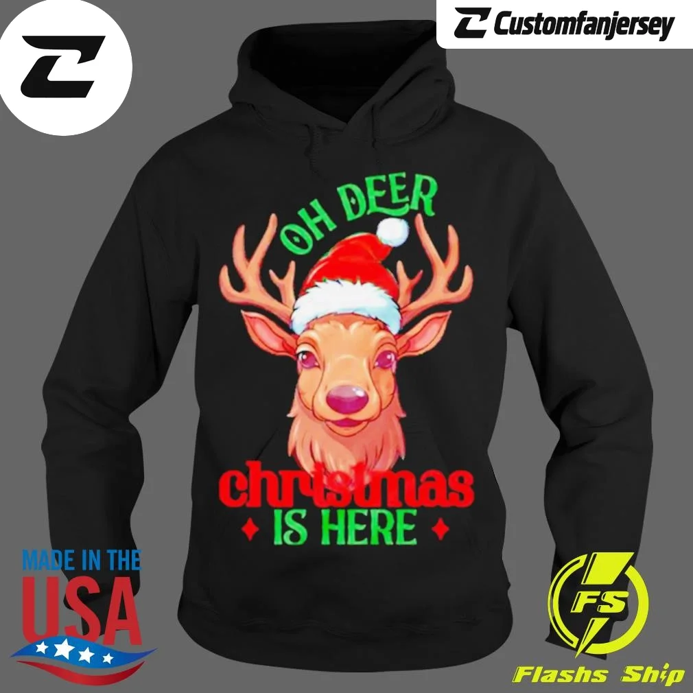 Oh Deer Christmas Is Here Hoodie - black Christmas hoodie