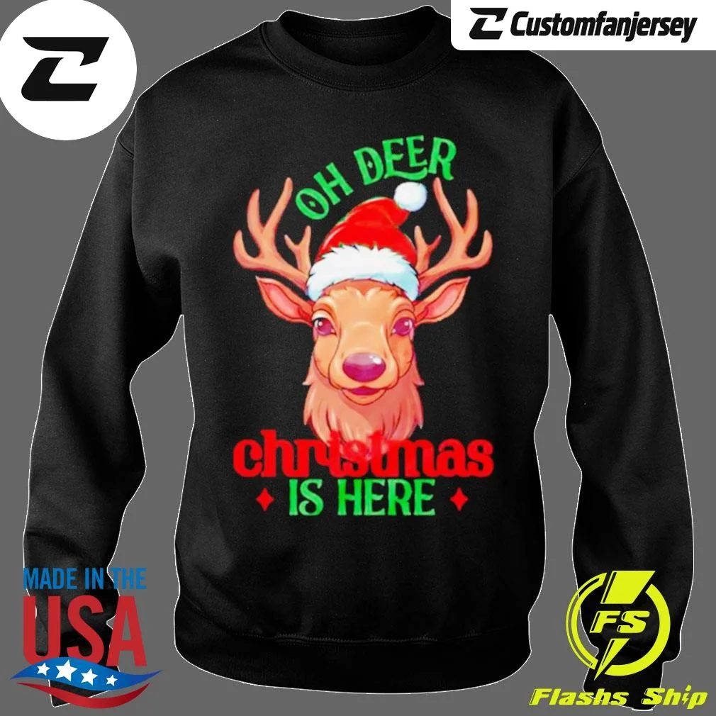 Oh Deer Christmas Is Here Sweatshirt - black Christmas sweatshirt
