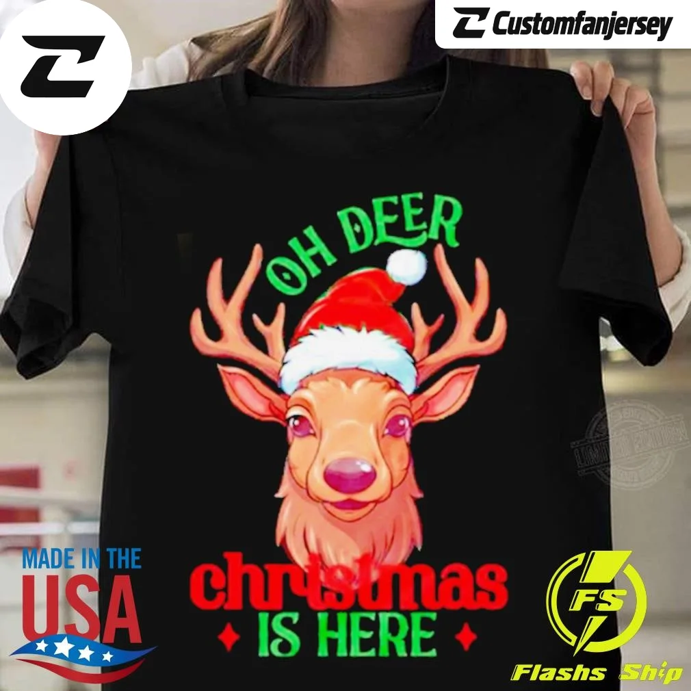 Oh Deer Christmas Is Here T-Shirt - black Christmas shirt