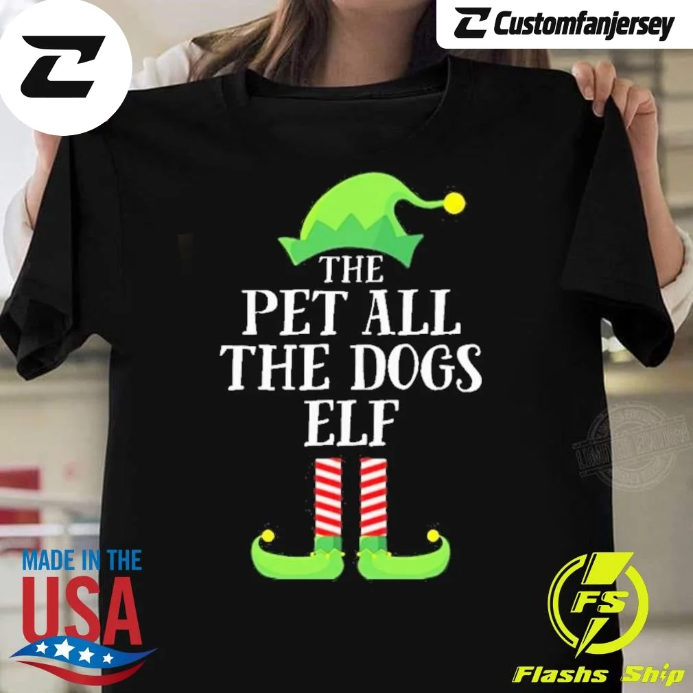 Pet All The Dogs Elf Matching Family Group Christmas Pajama 2024 T-Shirt - black Christmas shirt