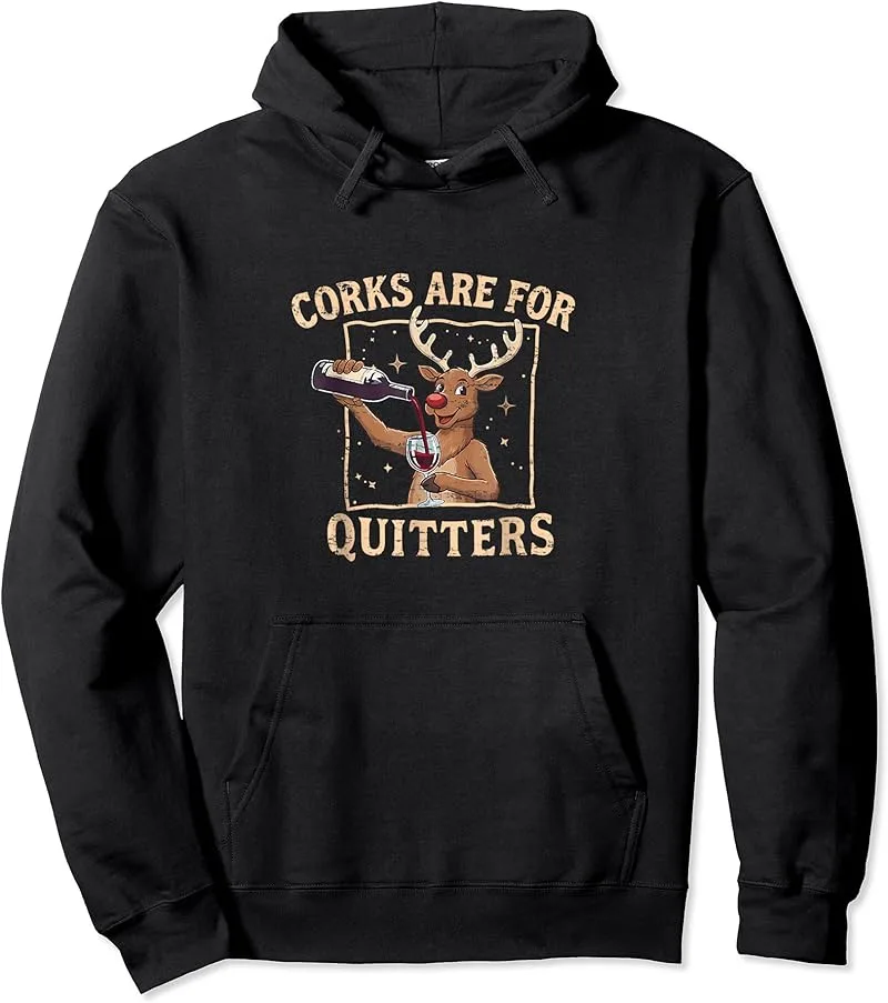 Retro Christmas Reindeer Drink Wine Corks Are For Quitters T-Shirt - view 3