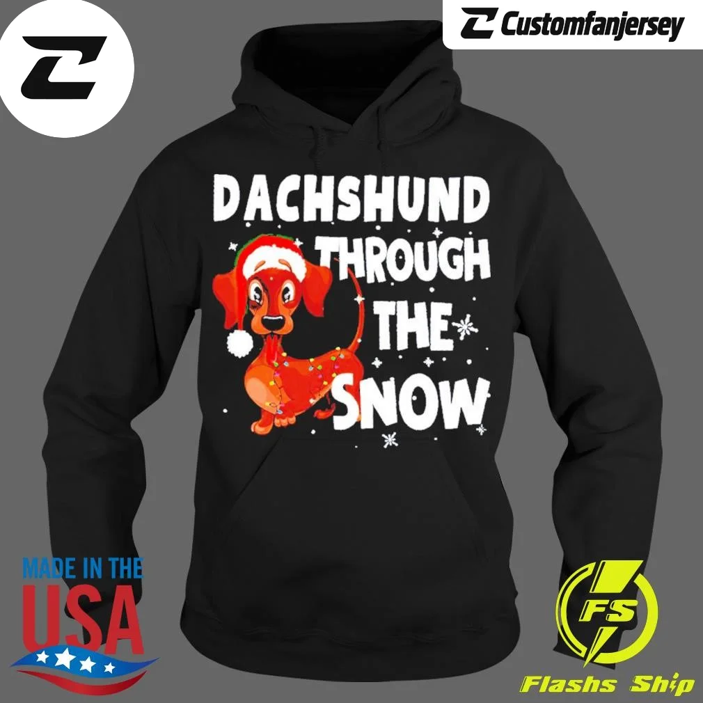 Santa Dachshund Through The Snow Christmas Hoodie - black Christmas hoodie
