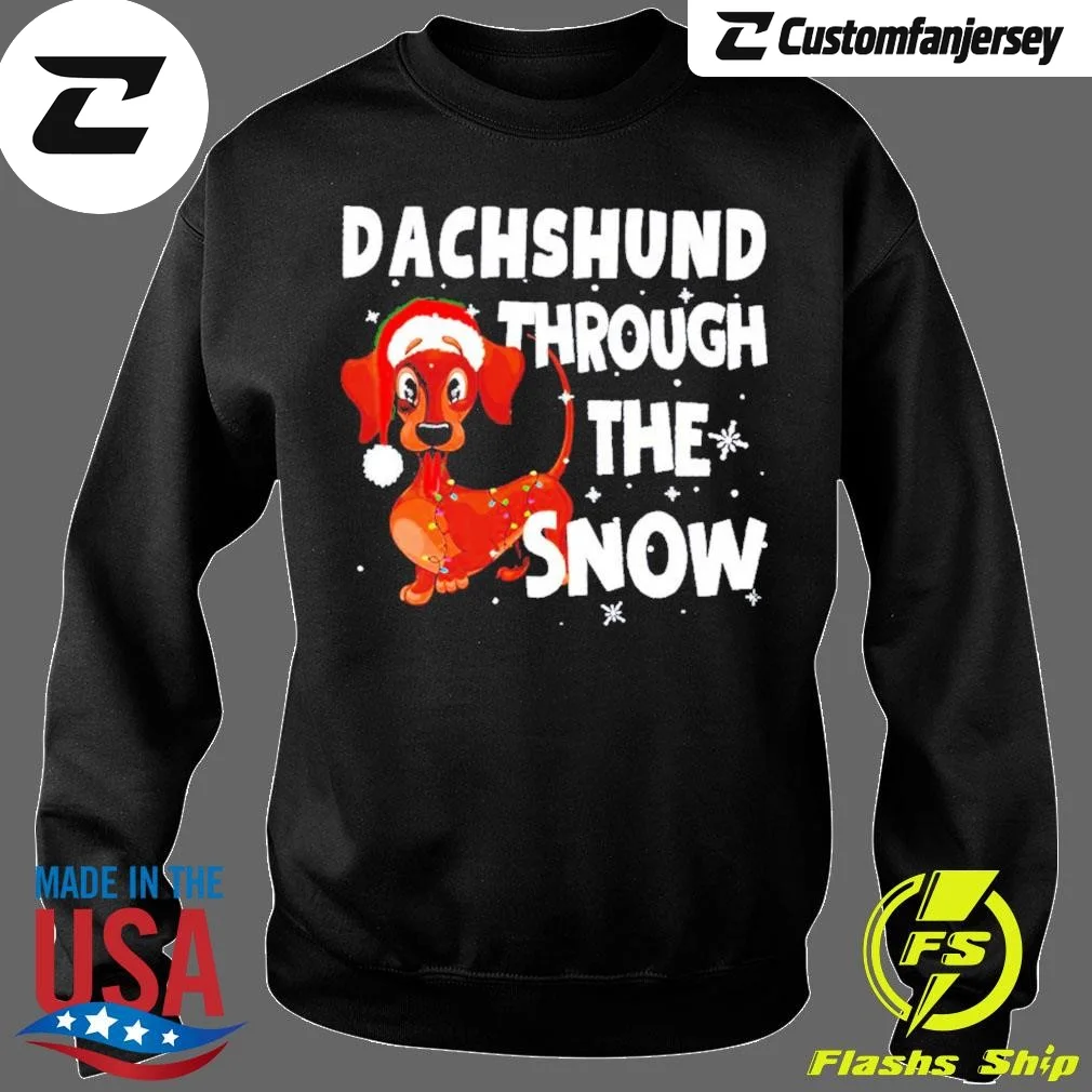 Santa Dachshund Through The Snow Christmas Sweatshirt - black Christmas sweatshirt