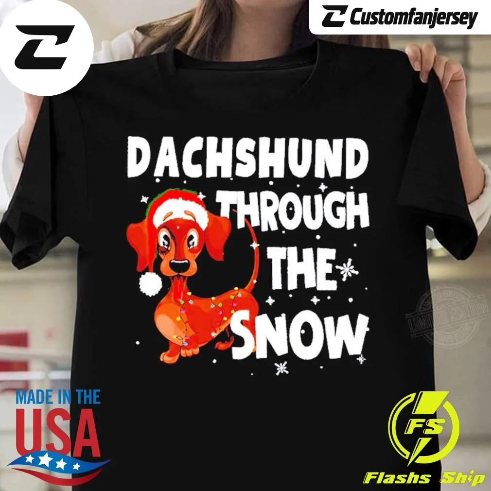 Santa Dachshund Through The Snow Christmas T-Shirt - black Christmas shirt