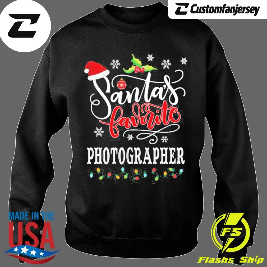 Santa’s Favorite Photographer Funny Christmas Xmas Hat Sweatshirt - black Christmas sweatshirt