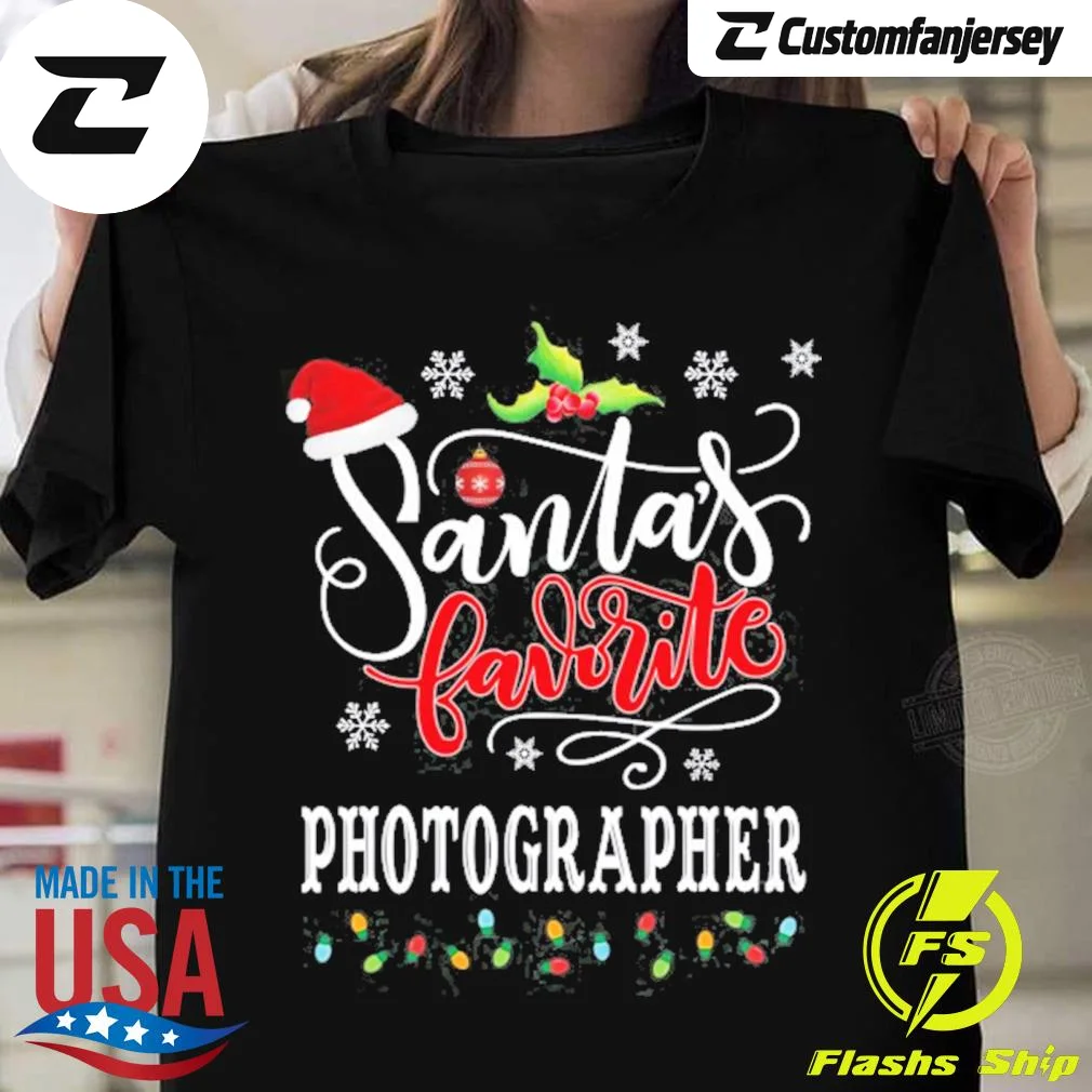 Santa’s Favorite Photographer Funny Christmas Xmas Hat T-Shirt - black Christmas shirt