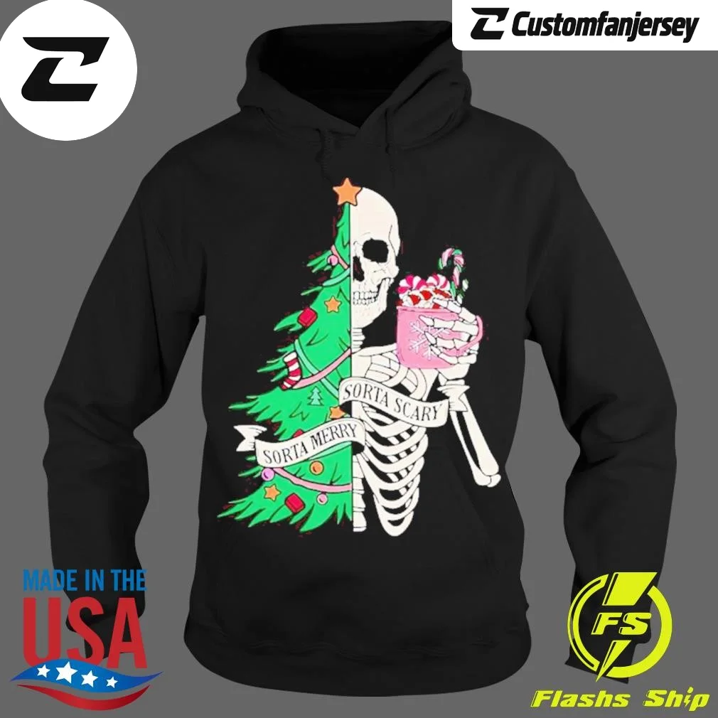 Skeleton Sorta Merry Sorta Scary Christmas Hoodie - black Christmas hoodie