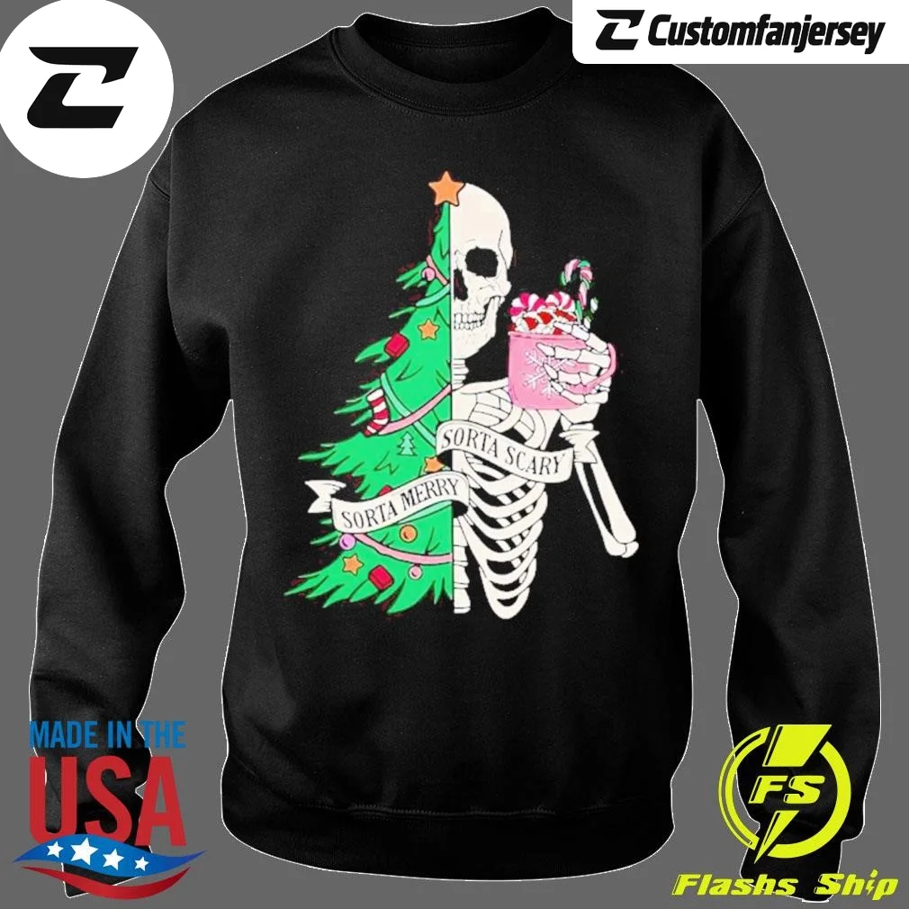 Skeleton Sorta Merry Sorta Scary Christmas Sweatshirt - black Christmas sweatshirt