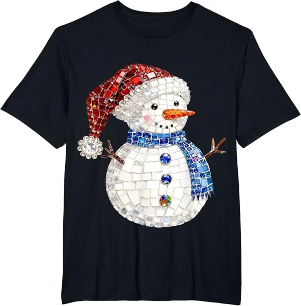 Sparkly Rhinestone Snowman Pajamas Holiday Merry Christmas T-Shirt