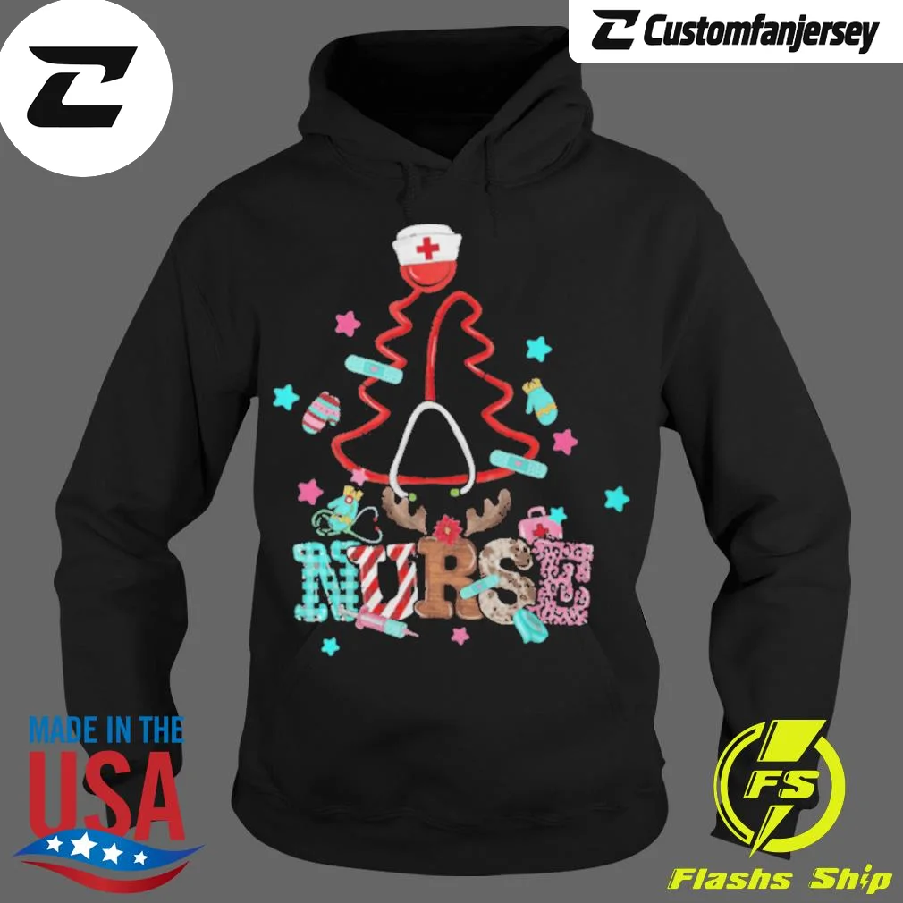 Stethoscope Christmas Tree Nurse Christmas Scrub Top Xmas Hoodie - black Christmas hoodie