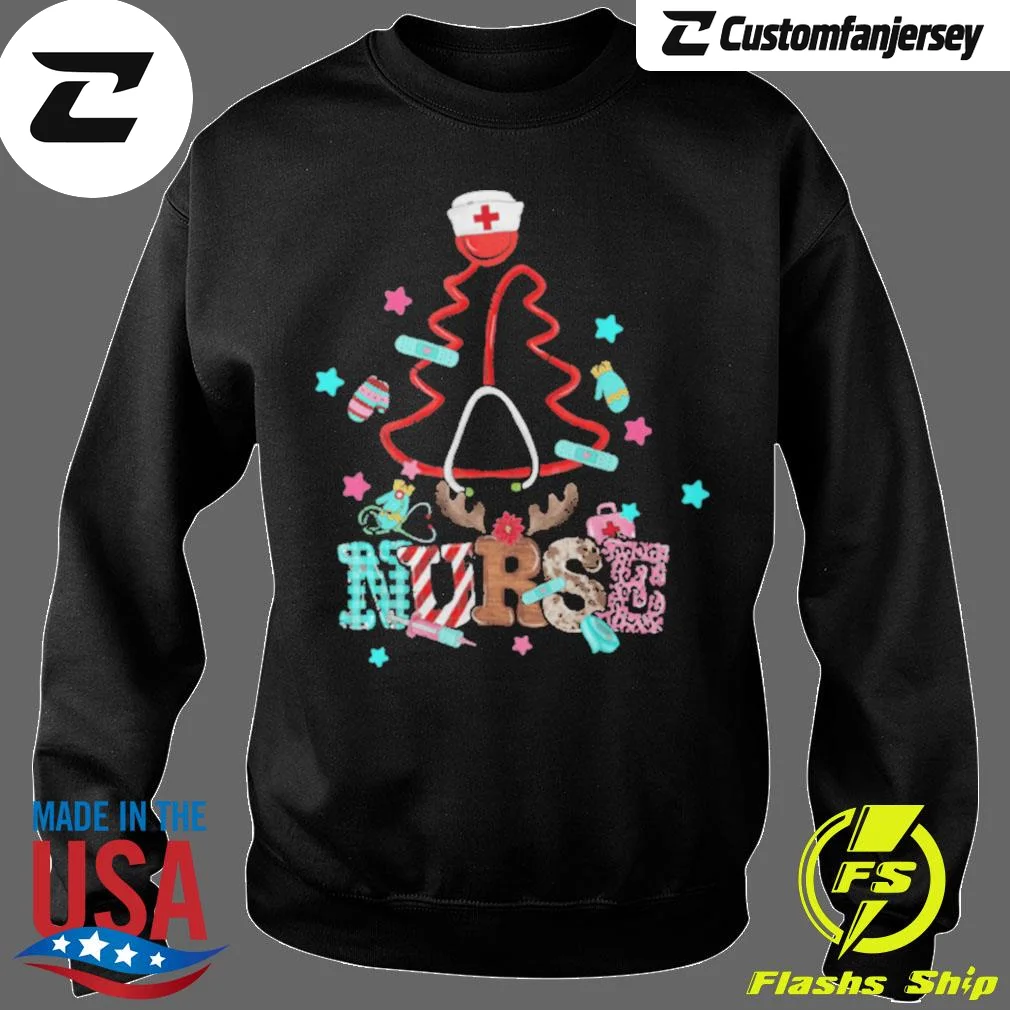 Stethoscope Christmas Tree Nurse Christmas Scrub Top Xmas Sweatshirt - black Christmas sweatshirt