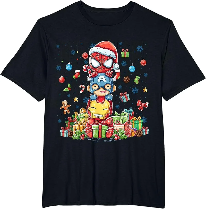 Super Heros Character Christmas Tree T-Shirt