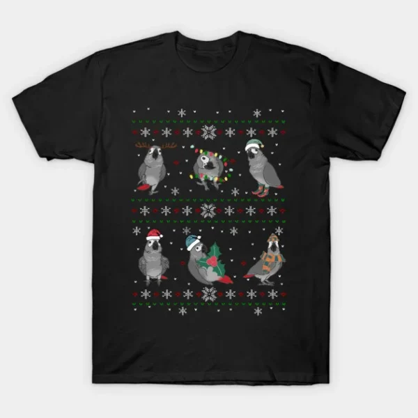 Ugly Christmas Pattern African Grey Parrot Sweater T-Shirt