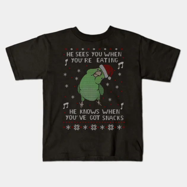 Ugly Christmas Snack Green Parrotlet Sweater T-Shirt - kids t-shirt