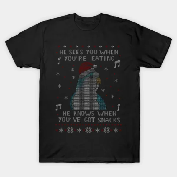 Ugly Christmas Snack Male Blue Quaker Parrot Sweater T-Shirt