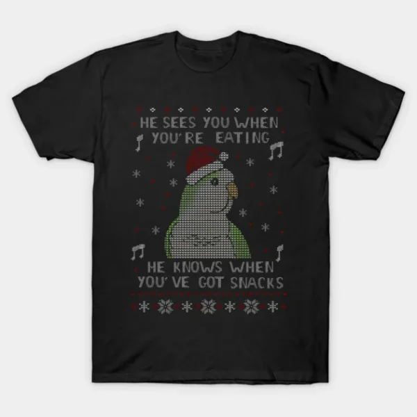 Ugly Christmas Snack Male Green Quaker Parrot Sweater T-Shirt