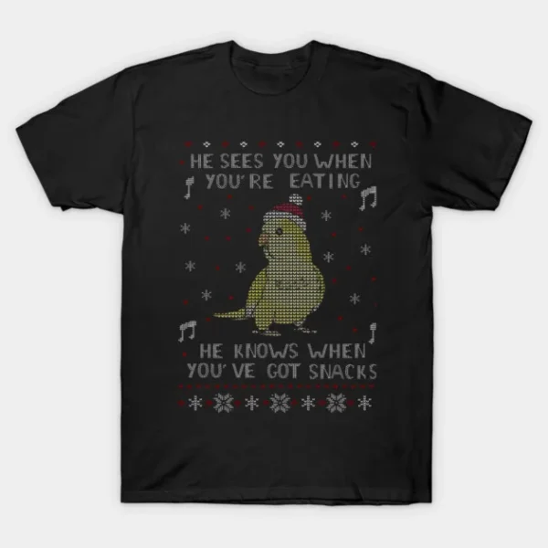 Ugly Christmas Snack Male Yellow Quaker Parrot Sweater T-Shirt