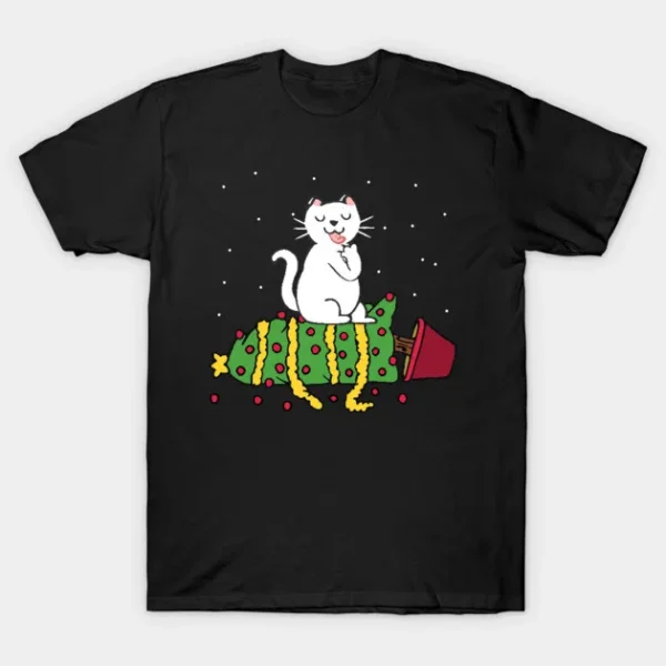 White Cat Knocked the Christmas Tree T-Shirt
