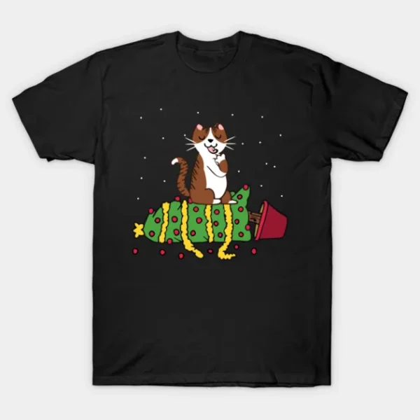 White Tabby Cat Knocked the Christmas Tree T-Shirt