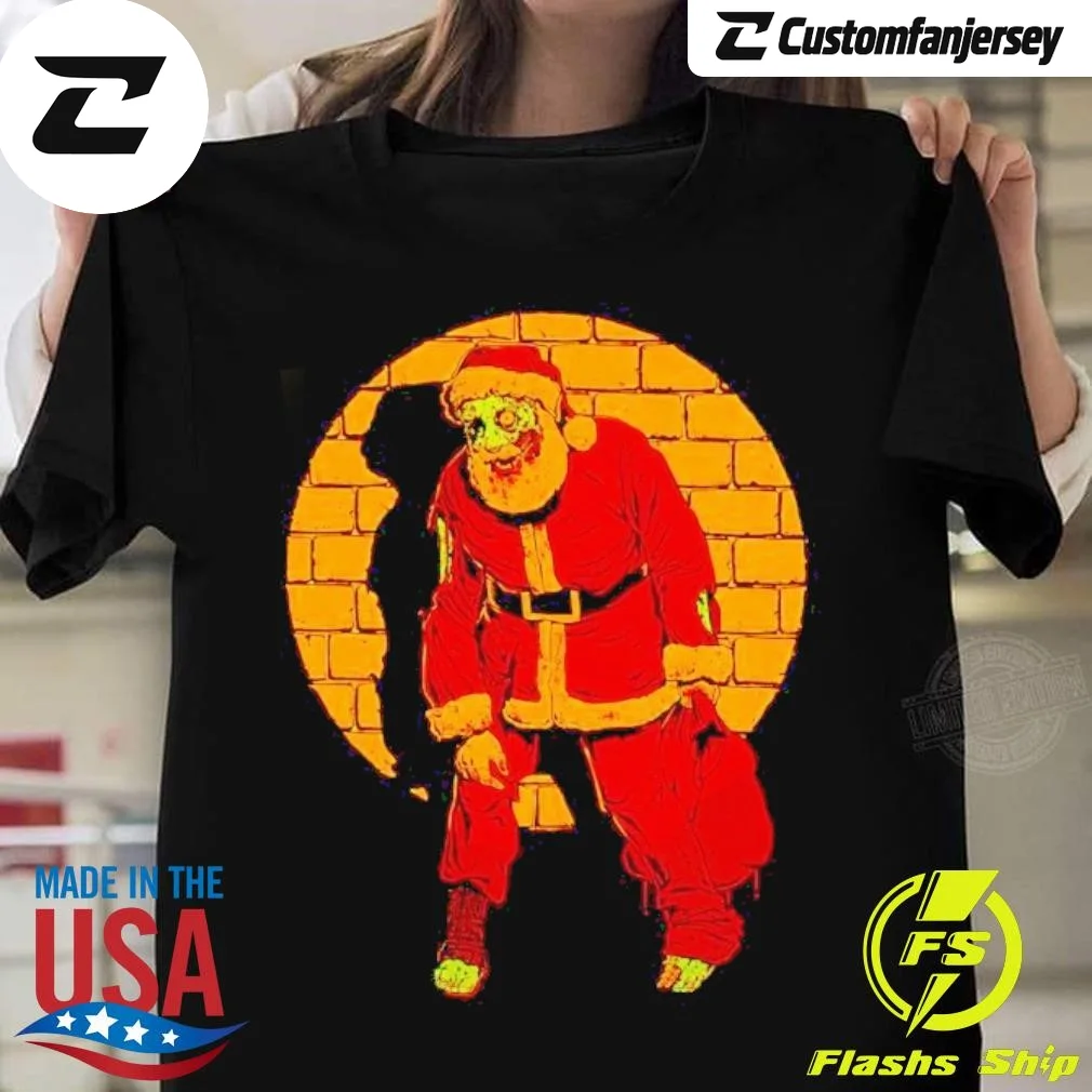 Zombie Santa Brick Wall Christmas T-Shirt - black Christmas shirt
